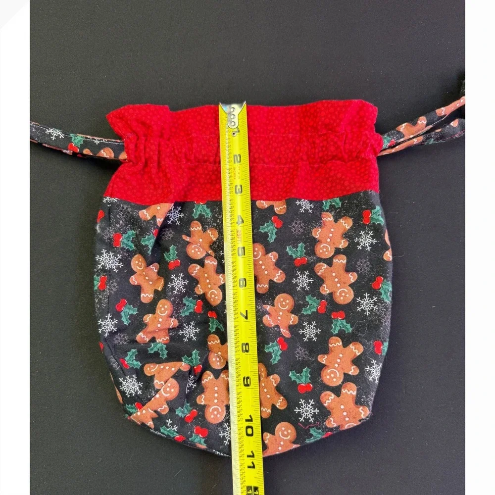 Handmade Gingerbread Man Christmas Drawstring Gift Bag Reusable Cotton Sack Fun